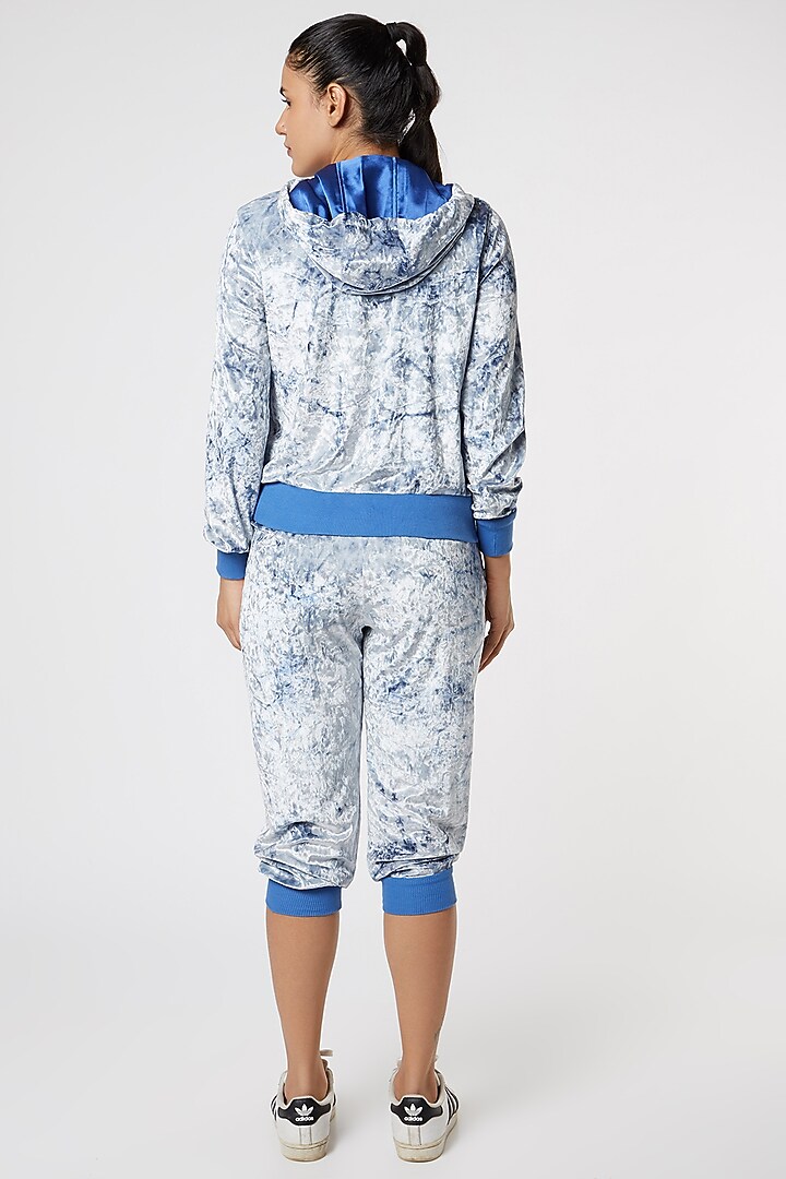 Cobalt Blue & Grey Velvet Tracksuit by Gunu Sahni at Pernia's Pop Up Shop