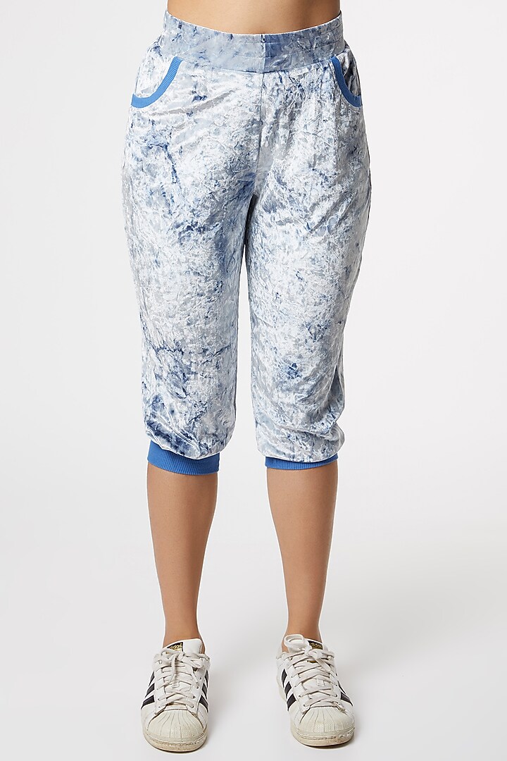 Cobalt Blue & Grey Velvet Tracksuit by Gunu Sahni at Pernia's Pop Up Shop
