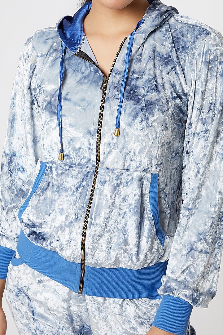 Cobalt Blue & Grey Velvet Tracksuit by Gunu Sahni at Pernia's Pop Up Shop