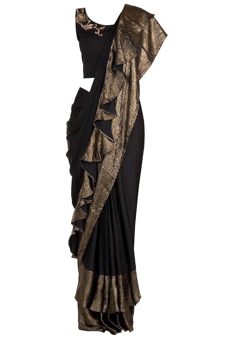 Black Embellished Saree Set by Gunu Sahni