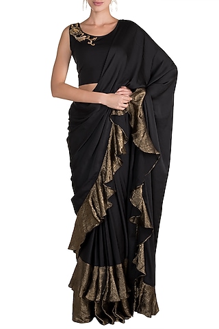 Black Embellished Saree Set by Gunu Sahni