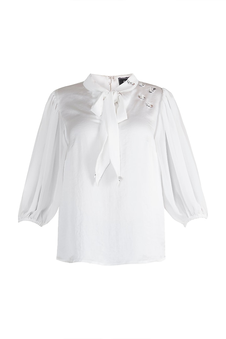 White Embellished Knotted Top by Gunu Sahni