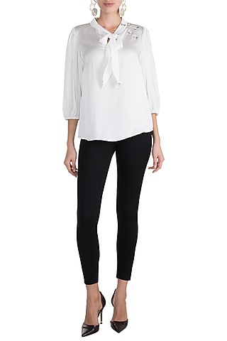 White Embellished Knotted Top by Gunu Sahni