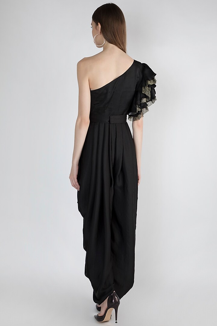 Black Embroidered Jumpsuit With Detailed Belt by Gunu Sahni at Pernia's Pop Up Shop