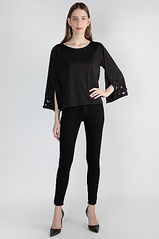 Black Shimmery Embroidered Top by Gunu Sahni