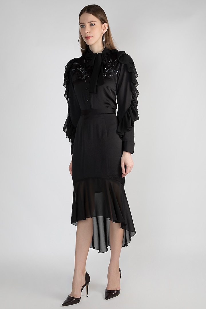 Black Georgette Frilled Skirt by Gunu Sahni