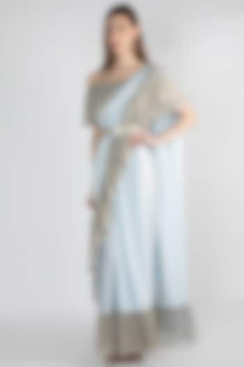 Sky Blue Embroidered Party Wear Saree Set With Belt by Gunu Sahni at Pernia's Pop Up Shop