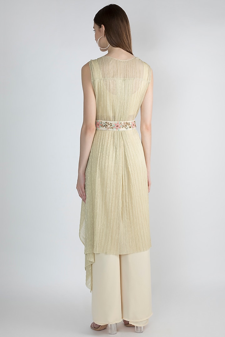 Gold Embroidered Crop Top With Palazzo Pants & Belt by Gunu Sahni at Pernia's Pop Up Shop