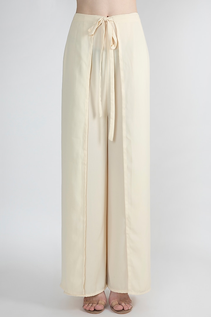 Gold Embroidered Crop Top With Palazzo Pants & Belt by Gunu Sahni at Pernia's Pop Up Shop