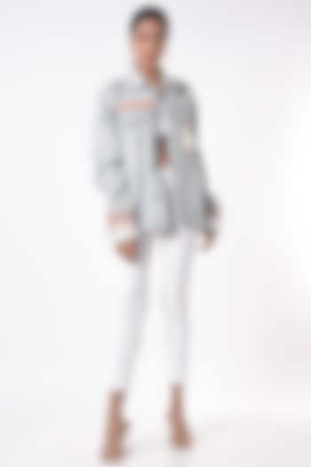 Light Blue Embroidered Jacket by Gunu Sahni at Pernia's Pop Up Shop