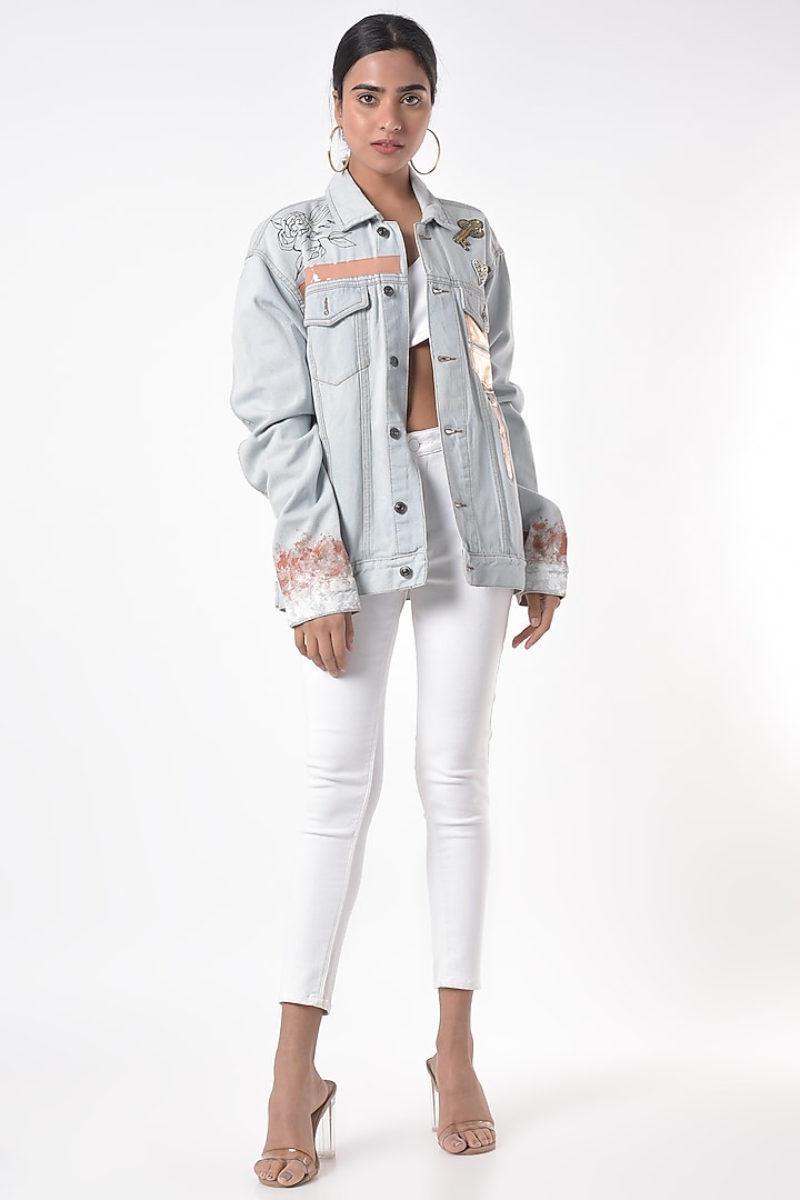 Light Blue Embroidered Jacket by Gunu Sahni at Pernia's Pop Up Shop