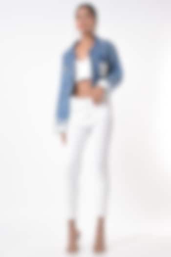 Aster Blue Embroidered Cropped Jacket by Gunu Sahni at Pernia's Pop Up Shop