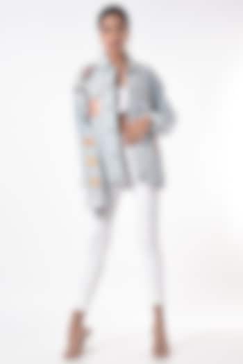 Light Blue Jacket With Patch-Work by Gunu Sahni at Pernia's Pop Up Shop