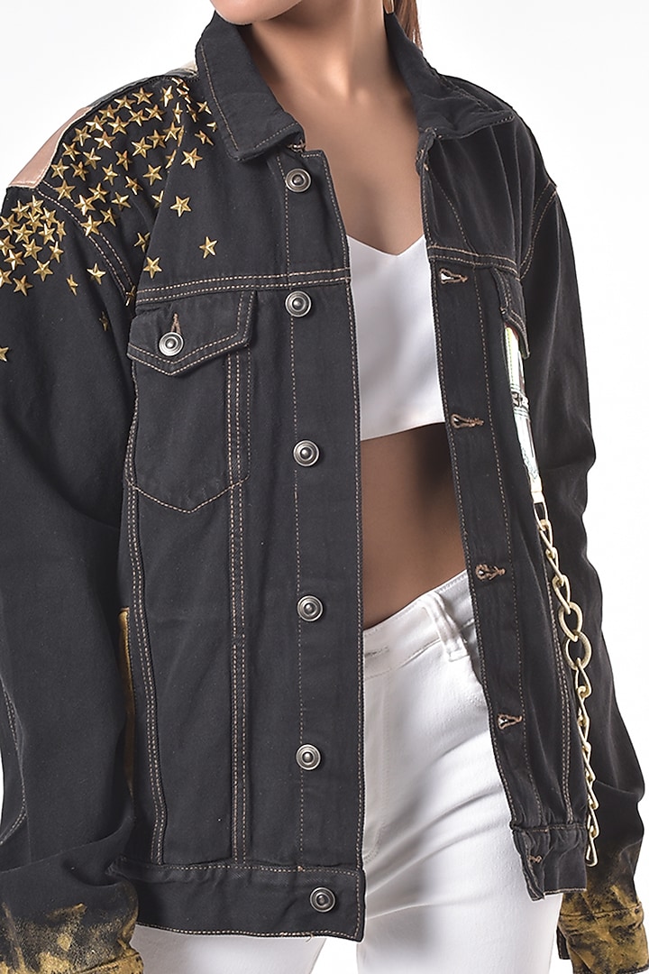 Black Hand Painted Jacket by Gunu Sahni at Pernia's Pop Up Shop