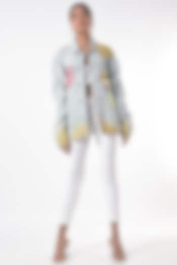 Light Blue Hand Painted Jacket by Gunu Sahni at Pernia's Pop Up Shop