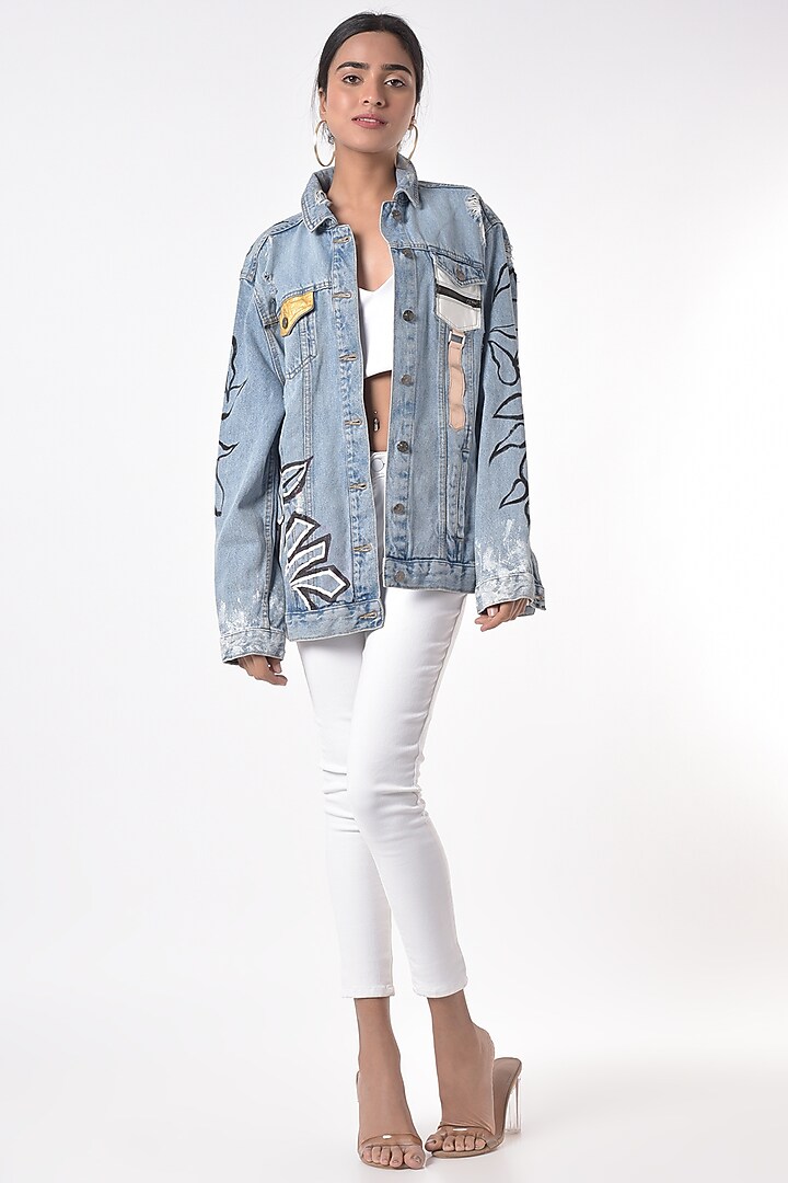 Light Blue Denim Jacket by Gunu Sahni at Pernia's Pop Up Shop