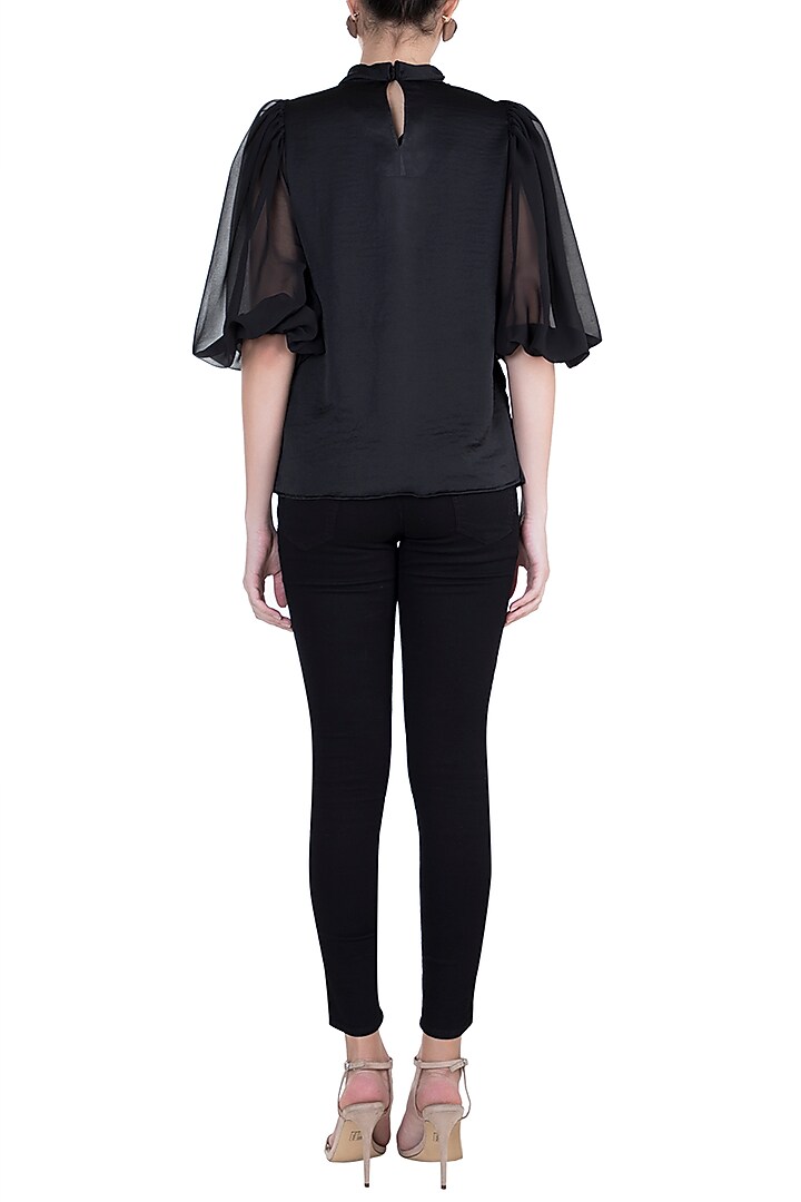 Black Embellished Knotted Top by Gunu Sahni at Pernia's Pop Up Shop