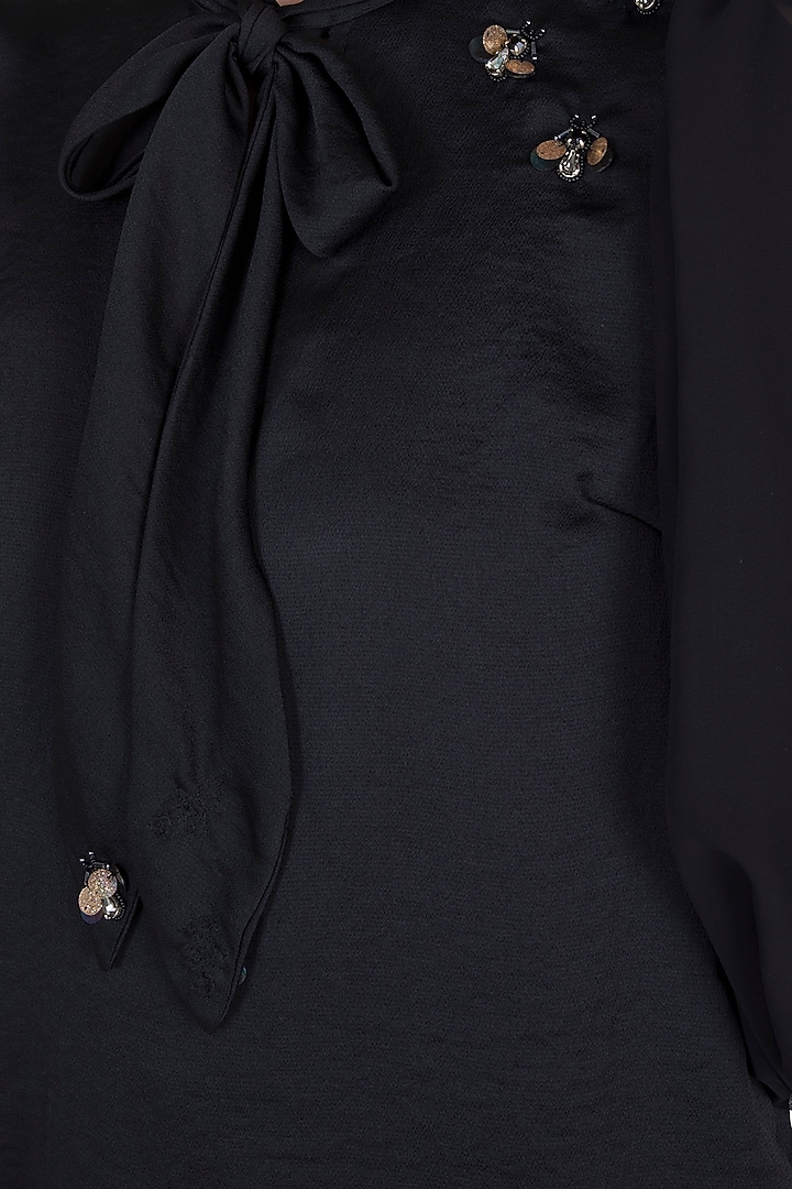 Black Embellished Knotted Top by Gunu Sahni at Pernia's Pop Up Shop