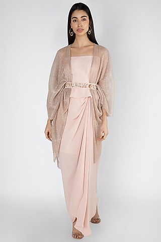 Blush Pink Embroidered Cape Set by Gunu Sahni