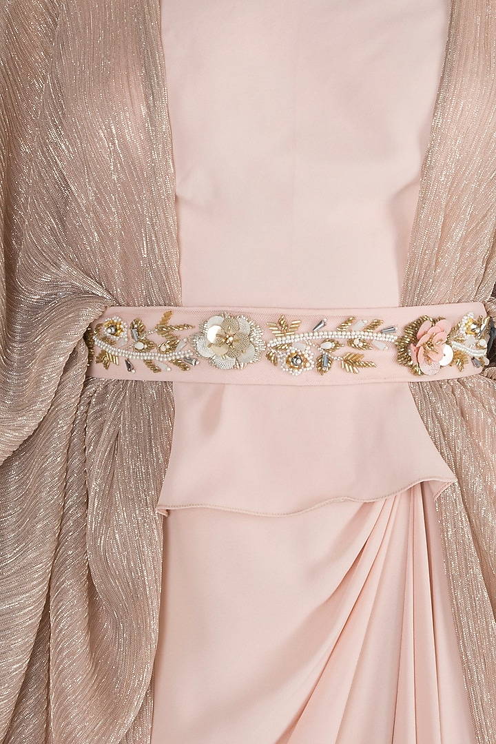 Blush Pink Embroidered Cape Set by Gunu Sahni at Pernia's Pop Up Shop