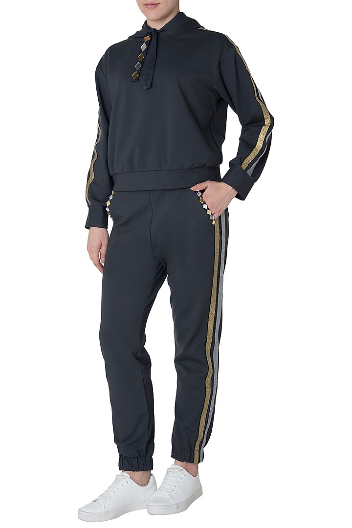 Grey metallic tracksuit available only at Pernia's Pop Up Shop.