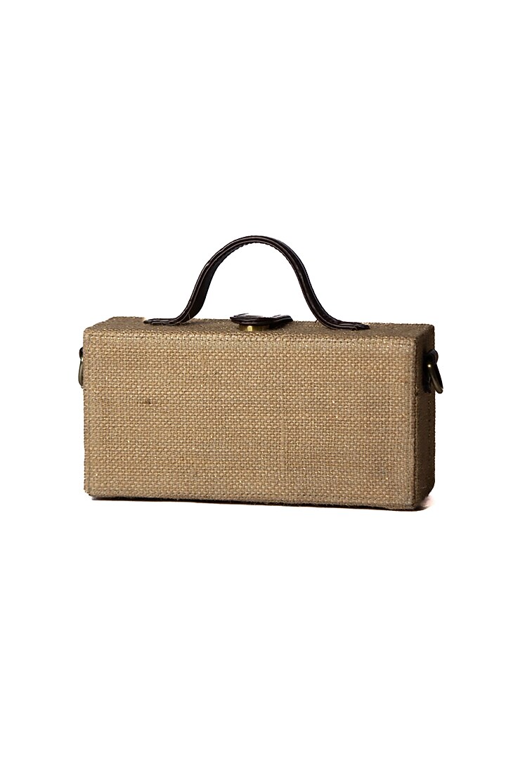 Brown Natural Jute & Brass Bead Embroidered Handcrafted Clutch by Gonecase Accessories at Pernia's Pop Up Shop