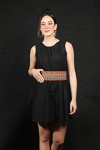Tan Vegan Leather Japanese Beads & Thread Embroidered Handcrafted Belt by Gonecase Accessories
