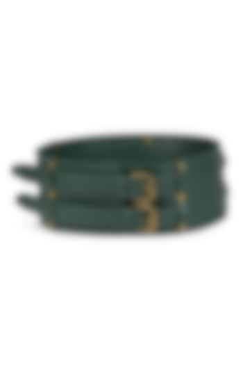 Green Vegan Leather Japanese Beads & Thread Embroidered Handcrafted Belt by Gonecase Accessories at Pernia's Pop Up Shop