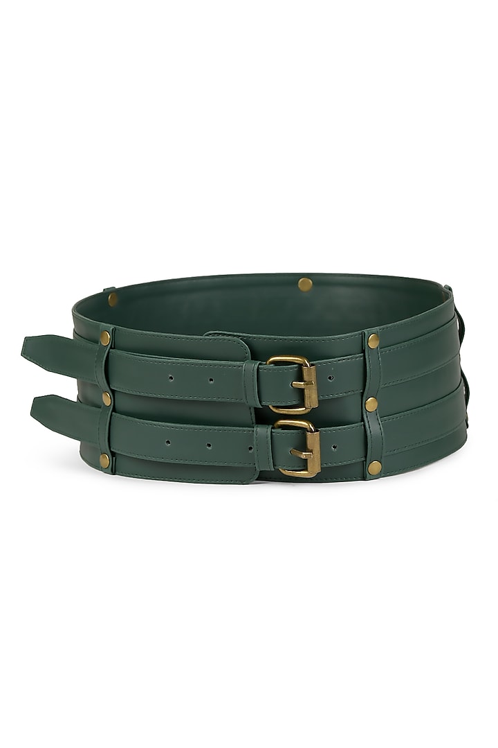 Green Vegan Leather Japanese Beads & Thread Embroidered Handcrafted Belt by Gonecase Accessories at Pernia's Pop Up Shop