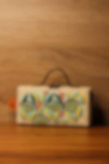 White Natural Jute & Brass Bead Embroidered Handcrafted Clutch by Gonecase Accessories at Pernia's Pop Up Shop