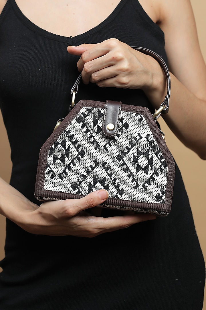 Black & White Cotton Jacquard Printed Clutch by Gonecase Accessories at Pernia's Pop Up Shop