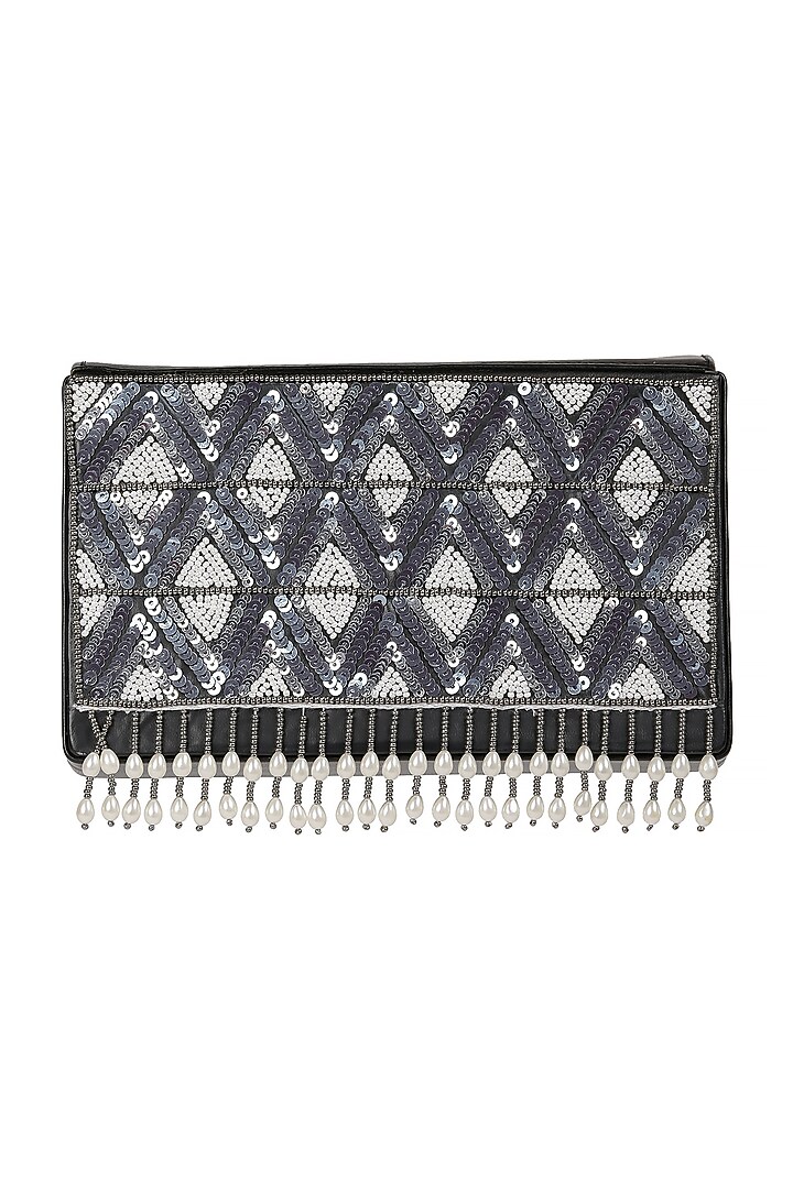 Black Vegan Leather Bead & Cotton Thread Embroidered Waist Bag by Gonecase Accessories at Pernia's Pop Up Shop