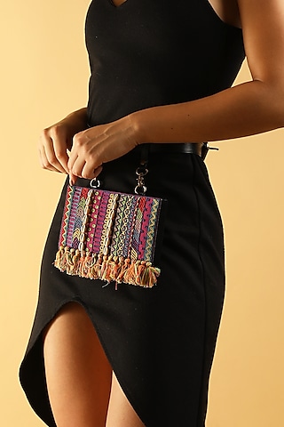 Multi-Colored Vegan Leather Bead & Cotton Thread Embroidered Waist Bag by Gonecase Accessories