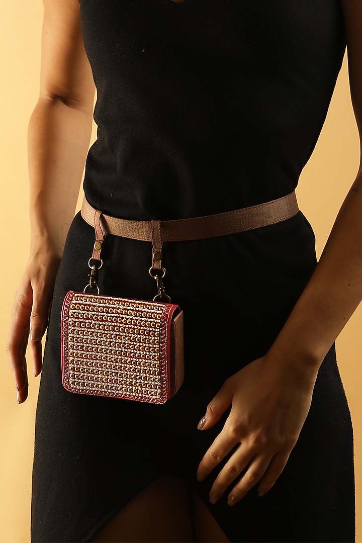 Multi-Colored Vegan Leather Bead & Cotton Thread Embroidered Waist Bag by Gonecase Accessories at Pernia's Pop Up Shop