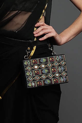 Multi-Colored Vegan Leather Bead & Cotton Thread Embroidered Waist Bag by Gonecase Accessories