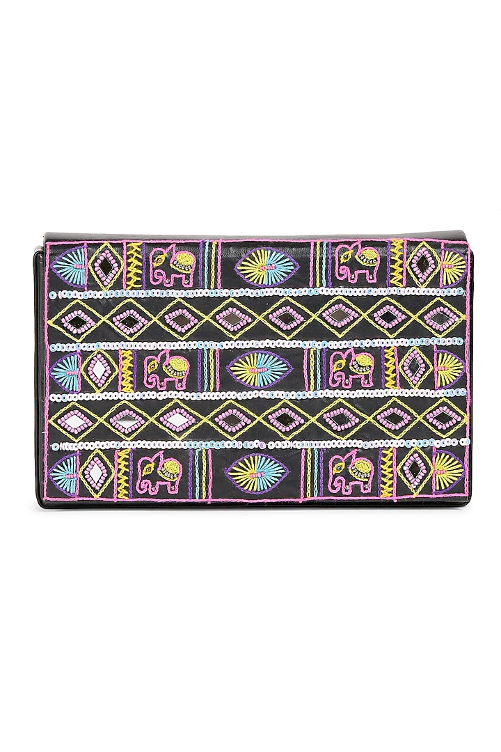 Multi-Colored Vegan Leather Bead & Cotton Thread Embroidered Waist Bag by Gonecase Accessories at Pernia's Pop Up Shop