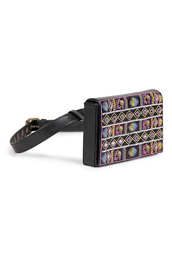 Multi-Colored Vegan Leather Bead & Cotton Thread Embroidered Waist Bag by Gonecase Accessories at Pernia's Pop Up Shop