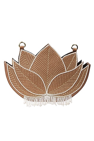 Gold Vegan Leather Bead & Cotton Thread Embroidered Waist Bag by Gonecase Accessories