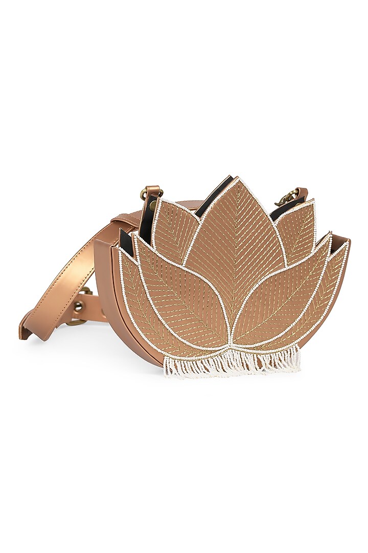 Gold Vegan Leather Bead & Cotton Thread Embroidered Waist Bag by Gonecase Accessories at Pernia's Pop Up Shop