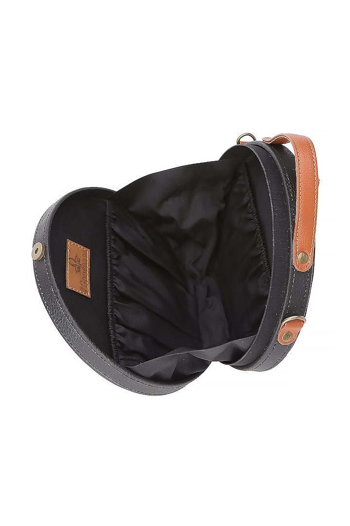 Black Vegan Leather Bead & Cotton Thread Embroidered Hand Bag by Gonecase Accessories at Pernia's Pop Up Shop