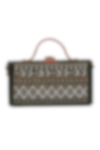 Black Vegan Leather Bead & Cotton Thread Embroidered Clutch by Gonecase Accessories at Pernia's Pop Up Shop