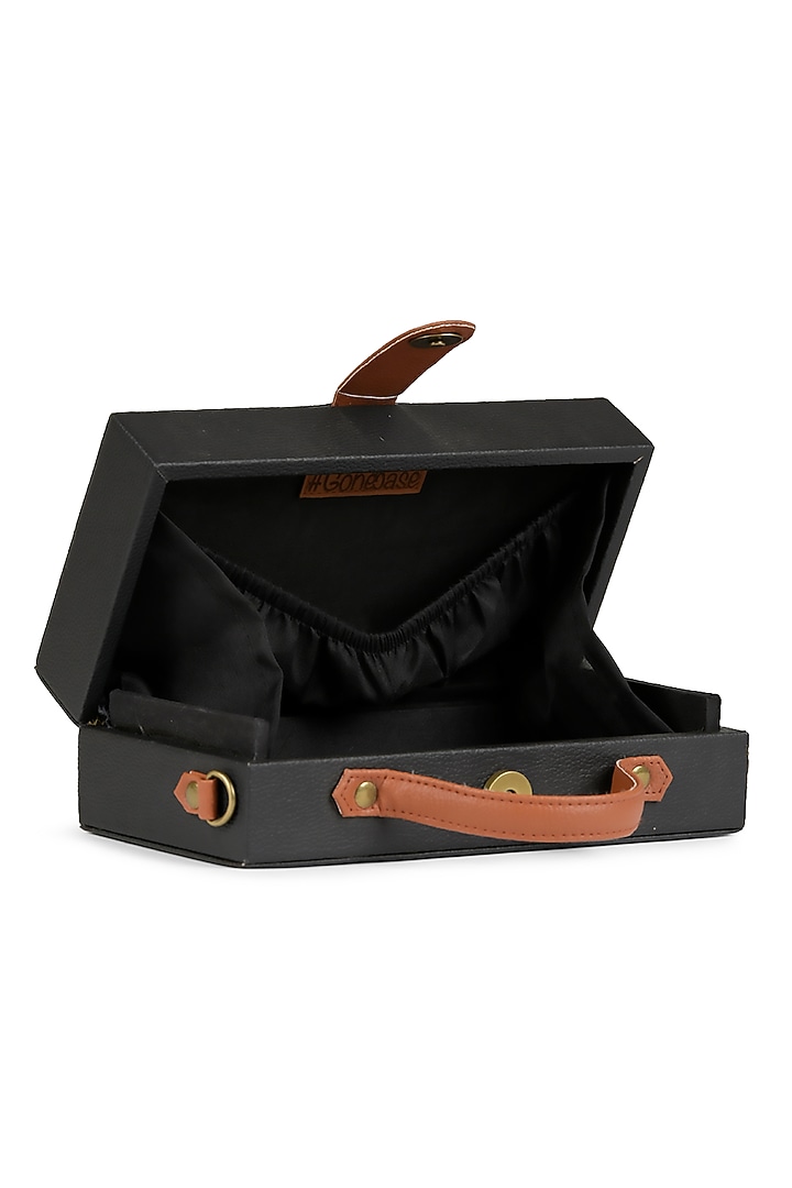 Black Vegan Leather Bead & Cotton Thread Embroidered Clutch by Gonecase Accessories at Pernia's Pop Up Shop