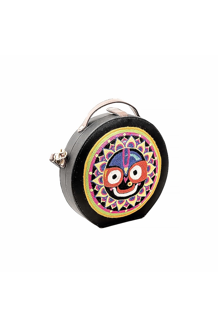 Black Vegan Leather Bead & Cotton Thread Embroidered Hand Bag by Gonecase Accessories at Pernia's Pop Up Shop