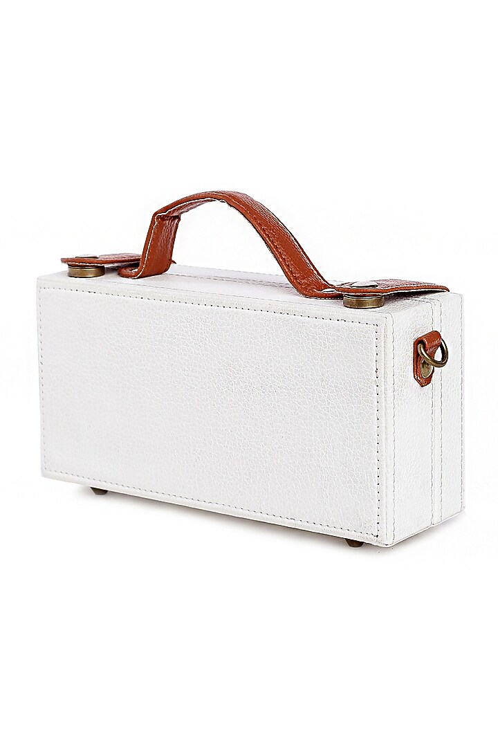 White Vegan Leather Bead & Cotton Thread Embroidered Clutch by Gonecase Accessories at Pernia's Pop Up Shop