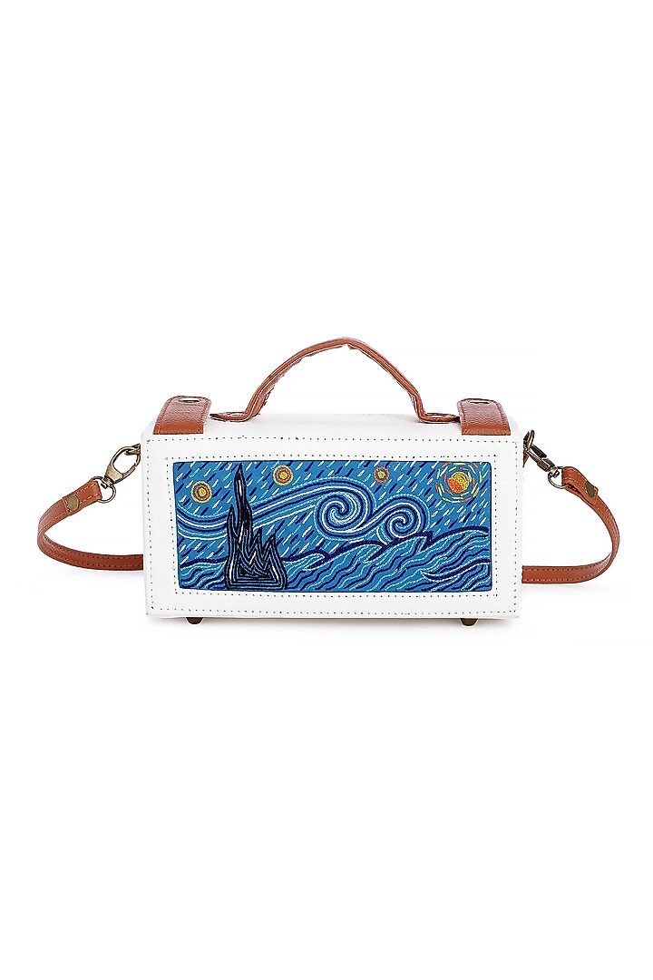 White Vegan Leather Bead & Cotton Thread Embroidered Clutch by Gonecase Accessories at Pernia's Pop Up Shop