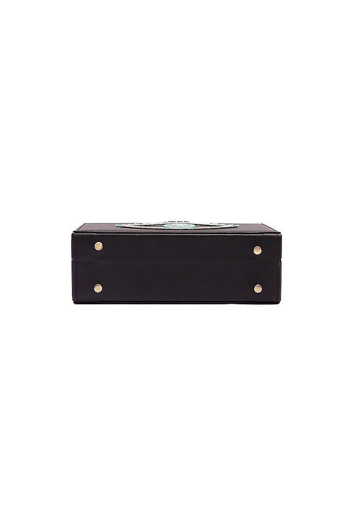 Black Vegan Leather Bead & Cotton Thread Embroidered Clutch by Gonecase Accessories at Pernia's Pop Up Shop