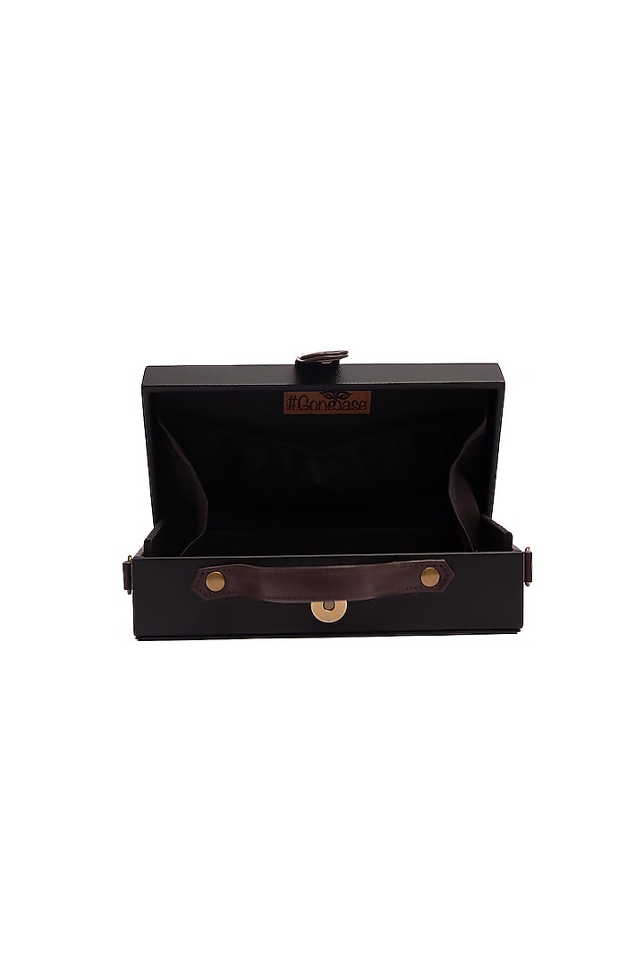 Black Vegan Leather Bead & Cotton Thread Embroidered Clutch by Gonecase Accessories at Pernia's Pop Up Shop