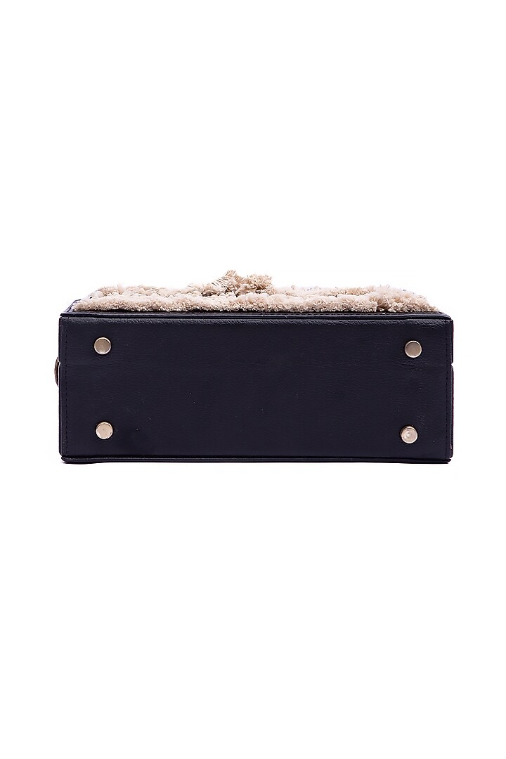 Black Vegan Leather Bead & Cotton Thread Embroidered Clutch by Gonecase Accessories at Pernia's Pop Up Shop
