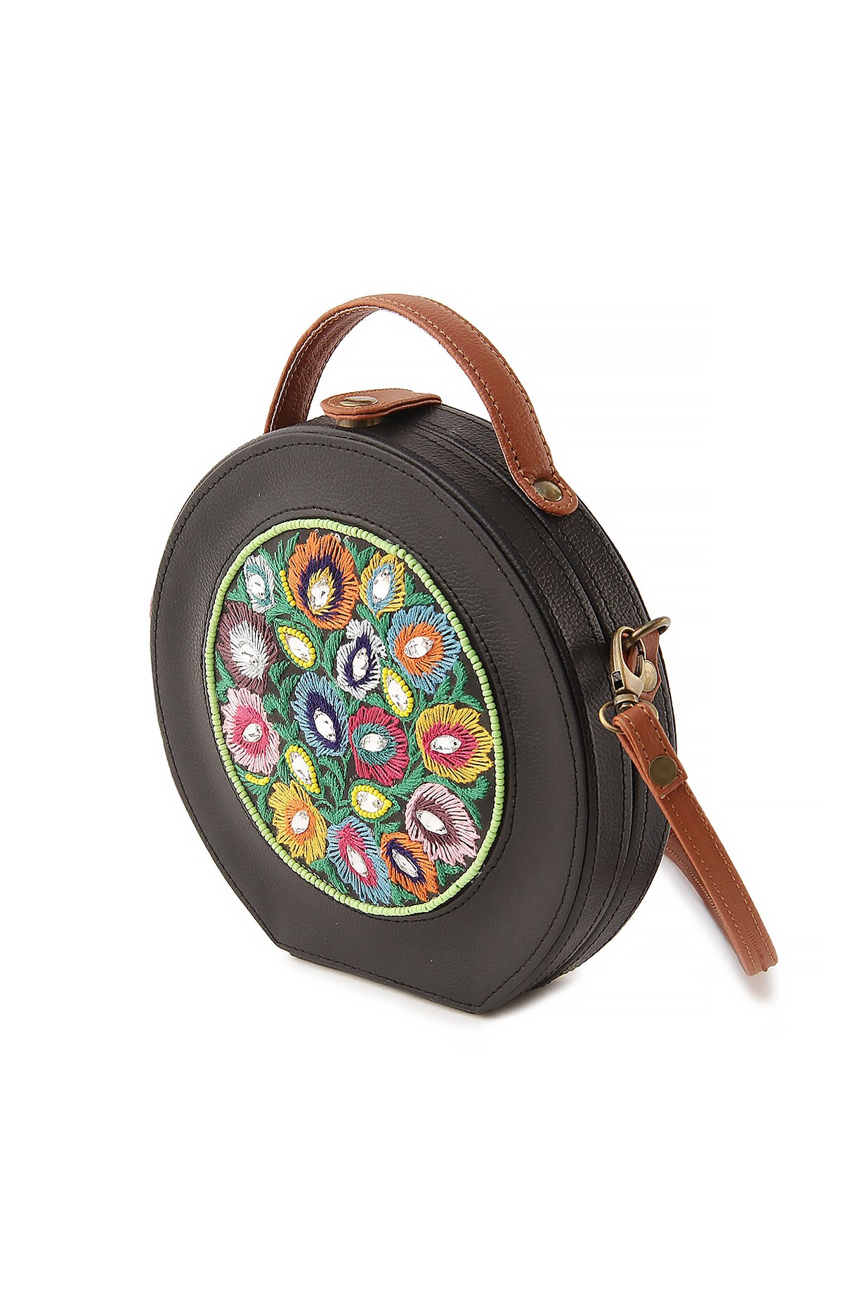 Black Vegan Leather Bead Cotton Thread Embroidered Hand Bag by Gonecase  Accessories at Pernia's Pop Up Shop