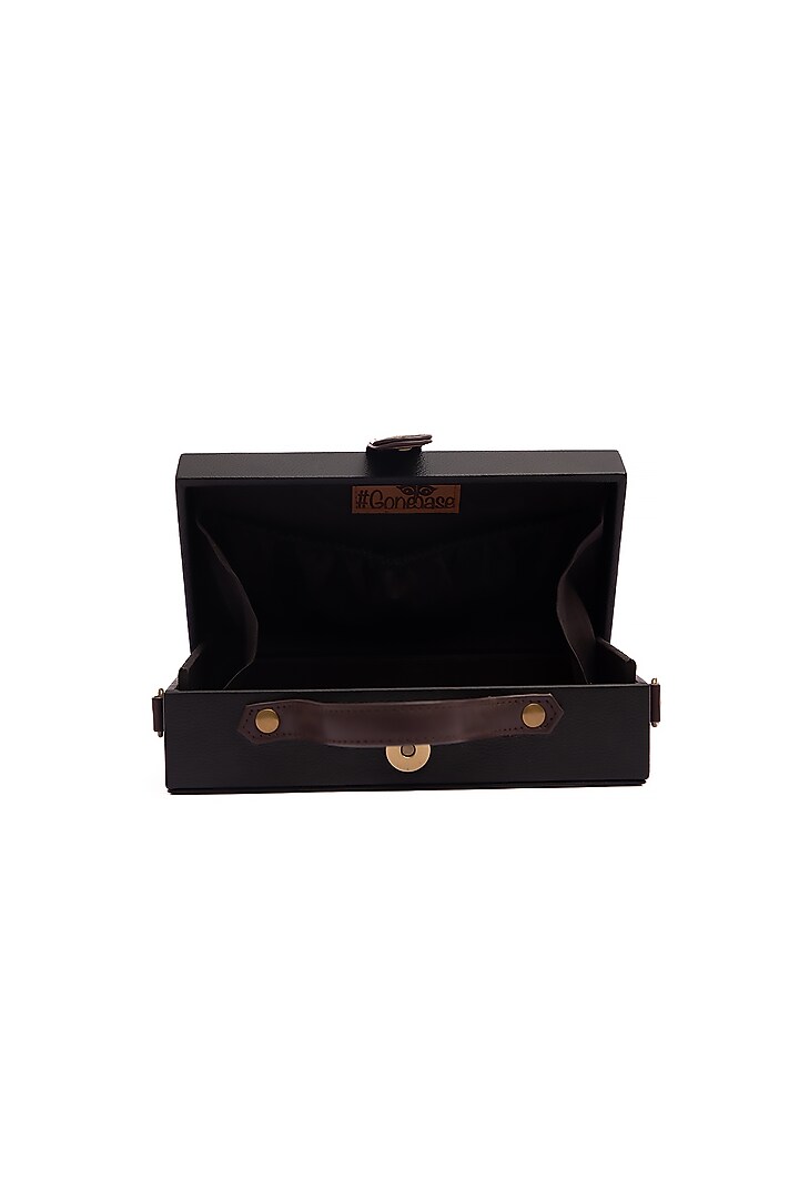 Black Vegan Leather Bead & Cotton Thread Embroidered Clutch by Gonecase Accessories at Pernia's Pop Up Shop